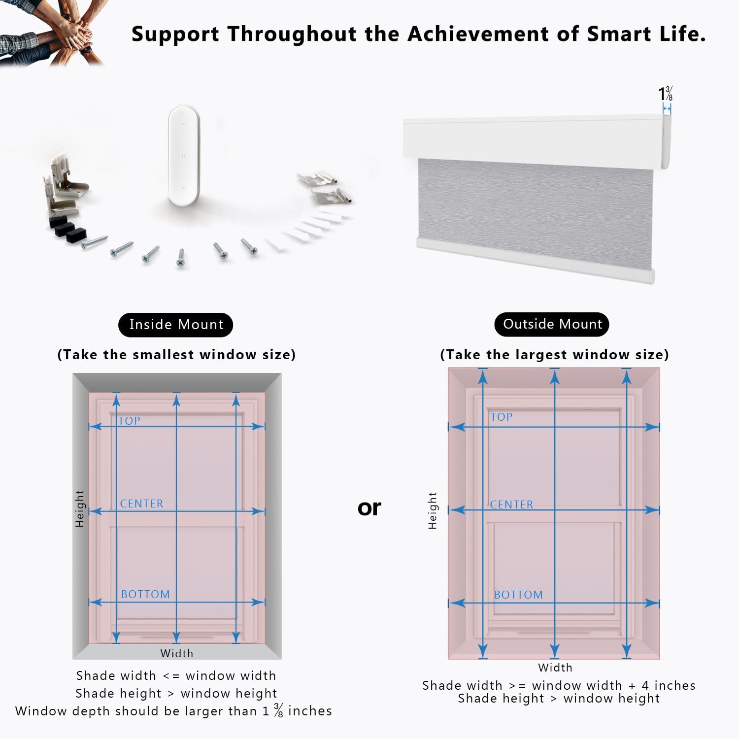 MANSNIX Smart Motorized Blinds with Remote, Cordless No-Drill Automatic Roller Shades, Blackout Electric Blind for Windows, White, 23 x 72