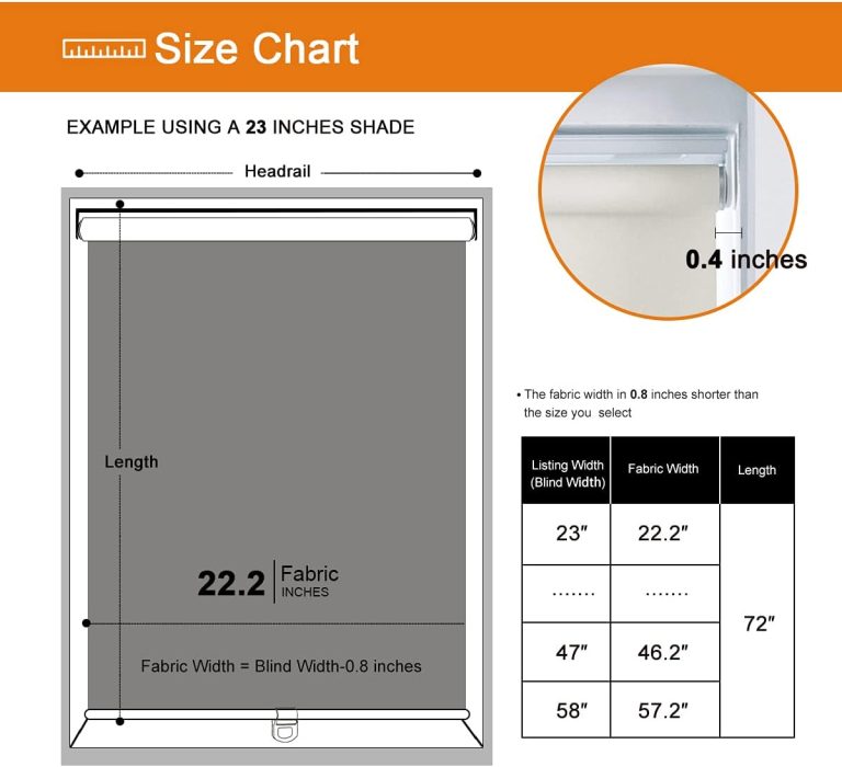 Persilux Custom 100% Blackout Window Shades Cordless Roller Shades (23″ W x 72″ H, White) Window Blinds UV Protection Energy Saving Window Shades for Windows, Home and Office
