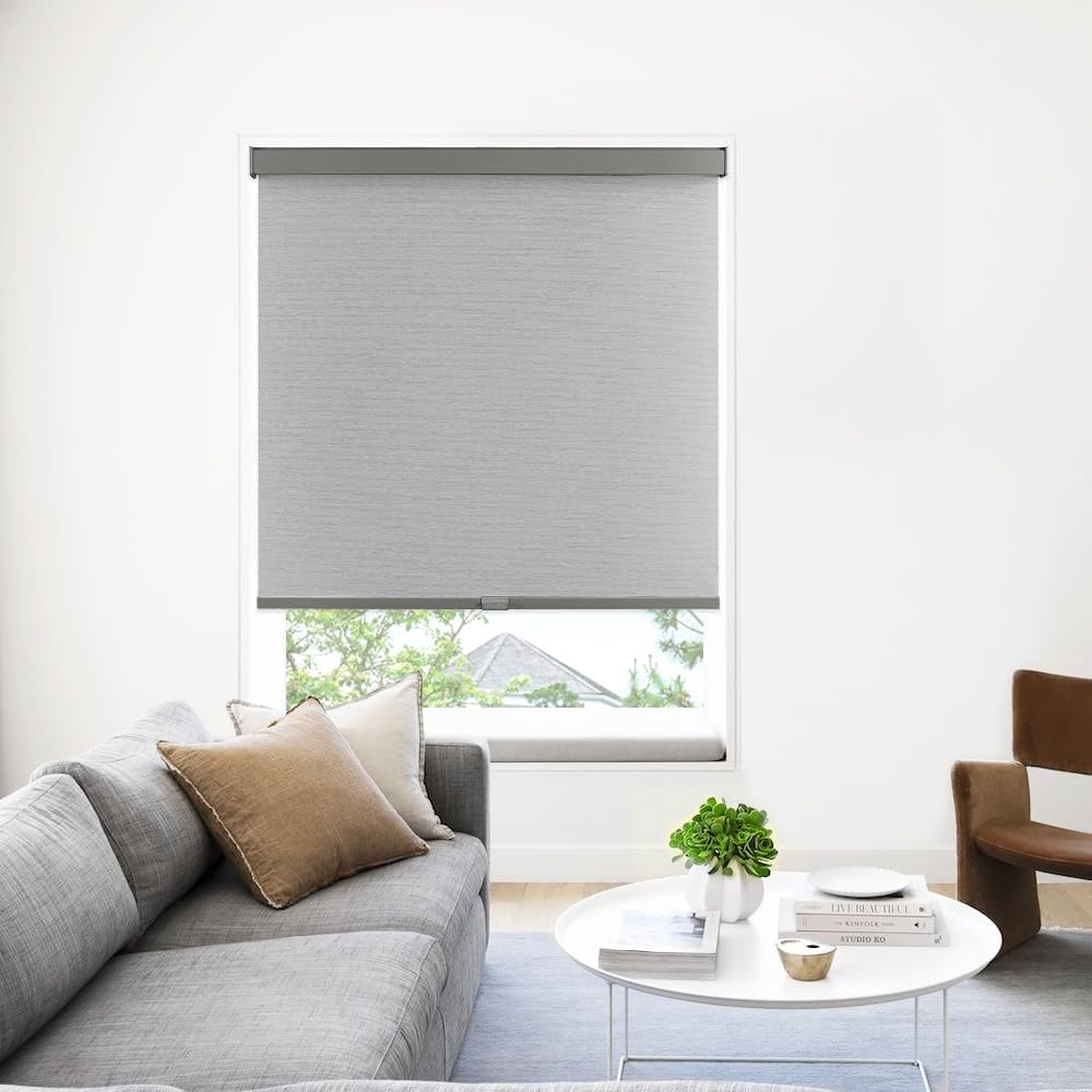 SHECUTE Cordless Blackout Roller Shades for Indoor Windows, Blackout Window Blinds for Home Living Room Bedroom and Office, Roller Window Shades with Square Valance (23”W x 72”L, Light Grey)