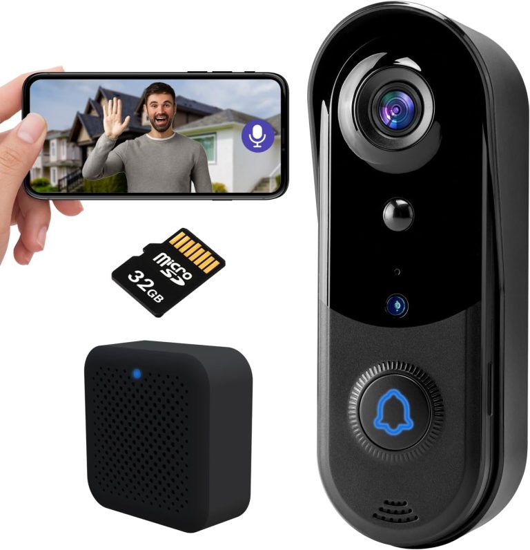 Wireless Video Doorbell Camera with Chime, Smart Home Surveillance Indoor/Outdoor, No Monthly Fee, AI Human Detection, Two Way Audio, Live View, Night Vision, 2.4G WiFi, with 32G SD Card Storage