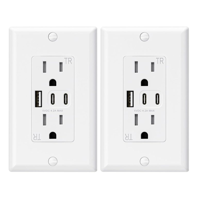 ELEGRP USB Outlets, 20 Amp Wall Outlet with 3 USB Ports, Dual USB C Ports Outlets, TR Tamper-Resistant USB Outlets Receptacles, Wall Plate Included, UL/CUL Listed, 10 Pack, White