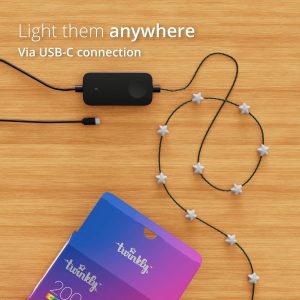 Twinkly Strings USB-C Pearls 100 LED, Pearl-Shaped LED Light String, Christmas Lights, RGB Multicolor LED Lights, Compatible with Alexa, Google Home, USB-C Power, Transparent Wire, 19.7ft