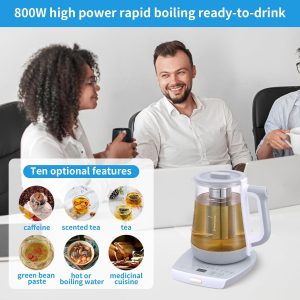 Electric Kettle 1.8 Litre Glass Portable Tea Kettle, 18 Cooking Options Nourishing Tea Kettle, Smart Touch Screen Stainless Steel Glass Boiling Hot Water Tea Heater, White.