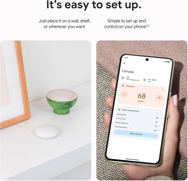 Google Nest Temperature Sensor (2nd Gen) – Room Comfort Sensor with Scheduling – Works with The Nest Learning Thermostat (3rd and 4th Gen) and Nest Thermostat E – Porcelain