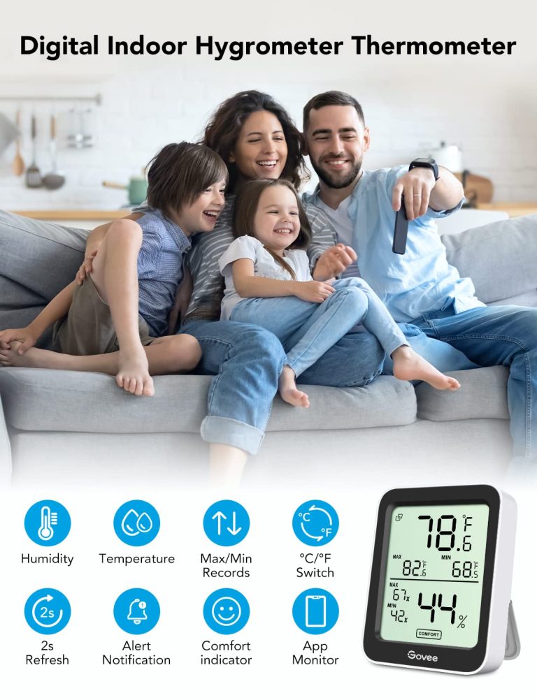 Govee Hygrometer Thermometer H5075, Bluetooth Indoor Room Temperature Monitor Greenhouse Thermometer with Remote App Control, Notification Alerts, 2 Years Data Storage Export,LCD