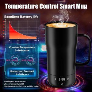 LEGARDLILIU Smart Self Heating Coffee Mug 18 Oz Temperature Control Heated Coffee Mug App Controlled Warmer Mug 5-10 Hour LED Display Keep Coffee Hot All Day Fast Wireless Charger Base Lake Blue