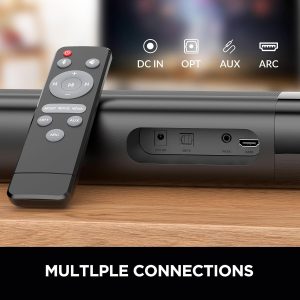 Assistrust Sound Bar for Smart TV, 60W Soundbar with Bluetooth/ARC/Opt/AUX Connect, Auto Volume Boost, 3 Equalizer Modes, 2 in 1 Detachable Soundbar for TV/PC/Gaming/Projectors