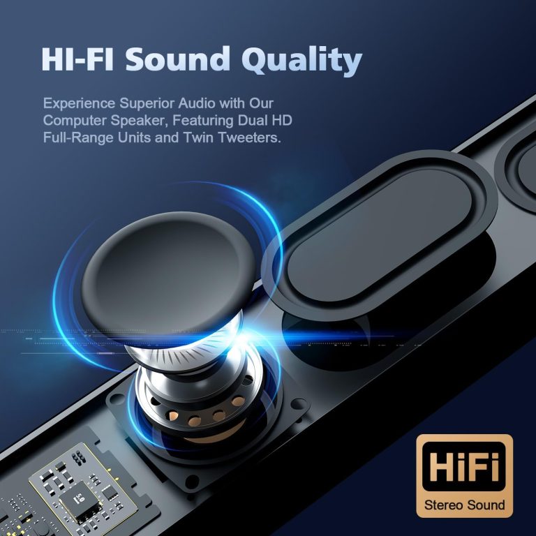 Computer Speakers for Desktop PC, HiFi Stereo Poratble Bluetooth Speaker, Computer Soundbar, 3.5mm Aux-in Computer Sound Bar with Deep Impactful Bass, Gaming Speakers for PC,Laptop,Tablet