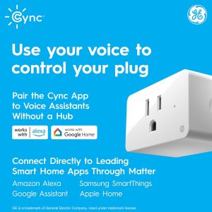 GE Cync Smart Indoor Plug, Smart Outlet Control, WiFi Outlet, Matter Compatible, Compatible with Alexa and Google Home