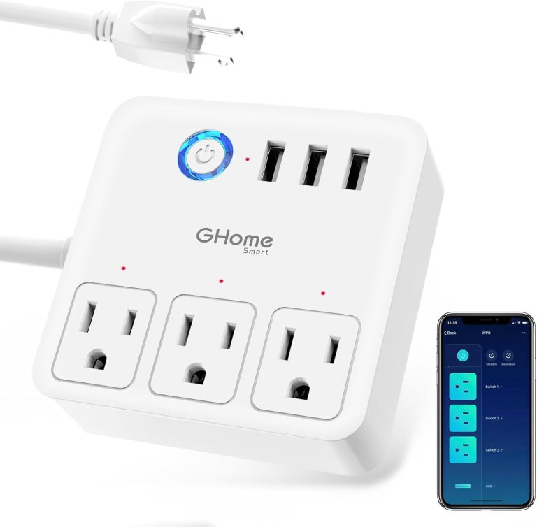 GHome Smart Plug Outlet Extender, USB Wall Charger with 3 Individual Smart Outlets and 3 Smart USB Ports, Works with Alexa Google Home, Surge Protector Plug Extender for APP Control,15A/1800W