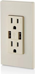 Leviton T5635-E 30W (6A) USB Dual Type-C/C Power Delivery In-Wall Charger with 15A Tamper-Resistant Outlet, USB Charger for Smartphones, Tablets, Laptops, Black