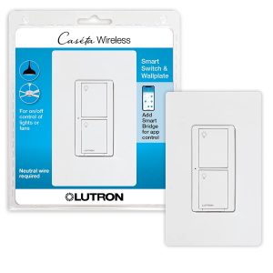 Lutron Caseta Smart Lighting Kit w/ Hub, Original Switch, & Wall Plate, for Light Bulbs and Fans, Works w/ Alexa, Apple Homekit, Google Home, 5A Single-Pole/3-Way, Neutral Required, P-BDG-PKG1WS