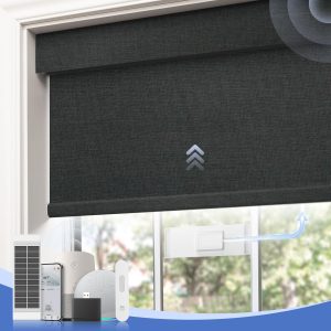 Motorized Blinds with Remote,Rechargeable Roller Shades,100% Blackout Smart Roller Blinds，【Solar Panel Included】 Wireless Electric Cordless Blinds with Cover Compatible with Alexa Grey 34 * 72