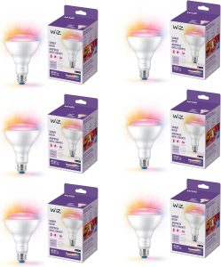 WiZ 65W BR30 Color LED Smart Bulb – Pack of 6 – E26- Indoor – Connects to Your Existing Wi-Fi – Control with Voice or App + Activate with Motion – Matter Compatible