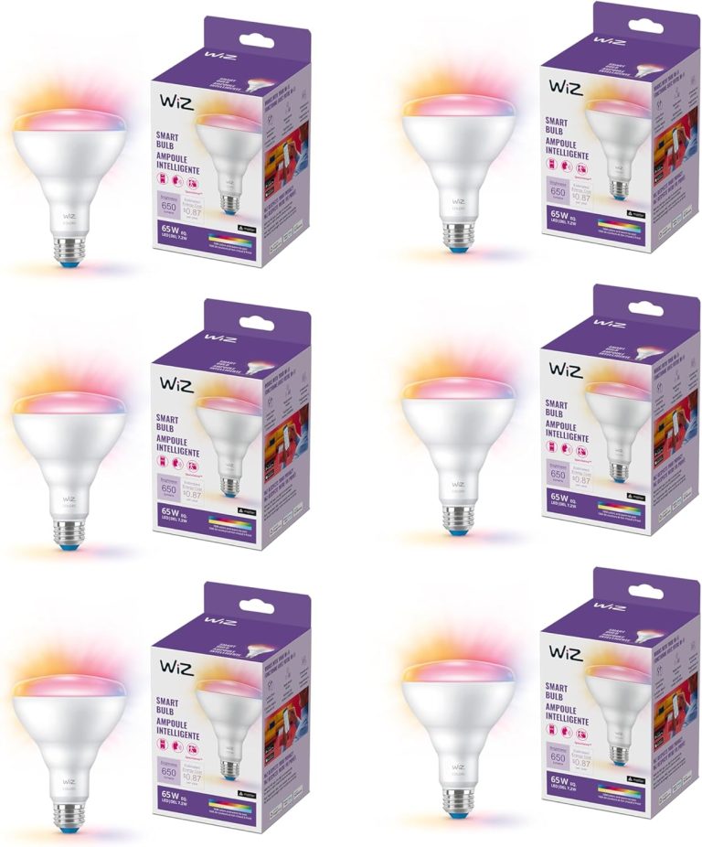 WiZ 65W BR30 Color LED Smart Bulb – Pack of 6 – E26- Indoor – Connects to Your Existing Wi-Fi – Control with Voice or App + Activate with Motion – Matter Compatible