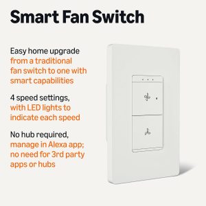 Amazon Basics Smart Fan Control Switch, Single Pole, Works with Alexa Only, 2.4 GHz Wi-Fi, No Hub Required, White