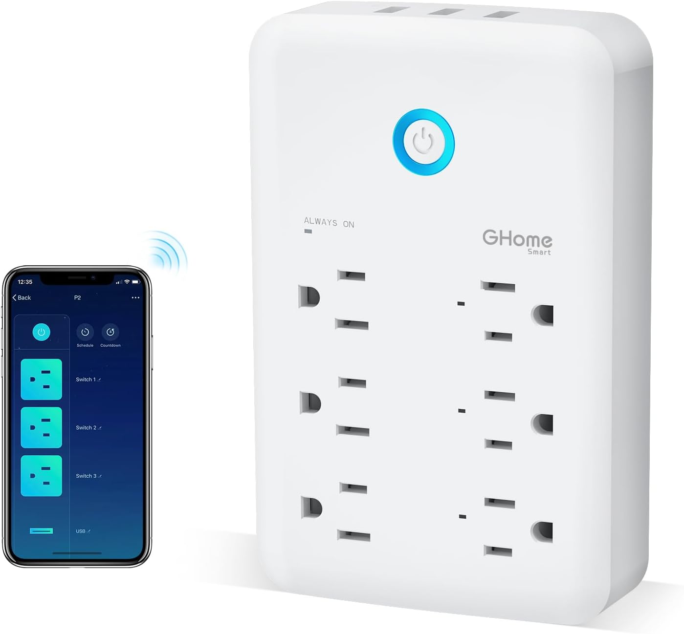 GHome Smart Plug Outlet Extender, USB Wall Charger with 3 Individual Smart Outlets and 3 Smart USB Ports, Works with Alexa Google Home, Surge Protector Plug Extender for APP Control,15A/1800W